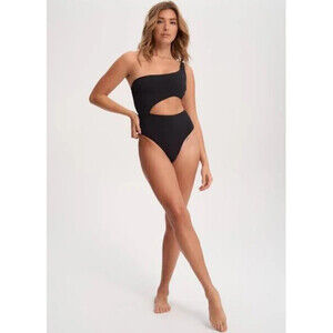 Noize Woman's Ribbed Cutout One Shoulder One Piece Swimsuit In Black Size S